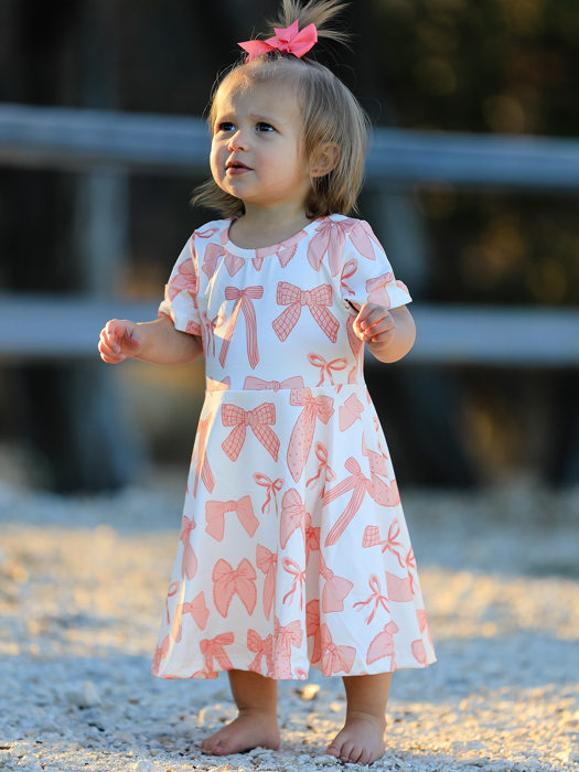 Toddler Girls Dress Bow Print
