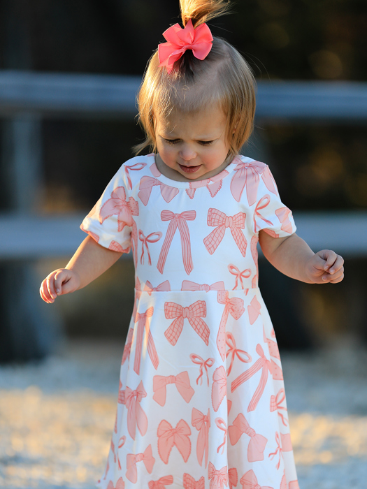 Toddler Girls Dress Bow Print