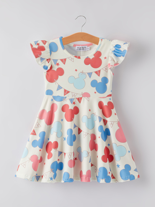 4th of july Cartoon Flag Print Toddler Girls Dress