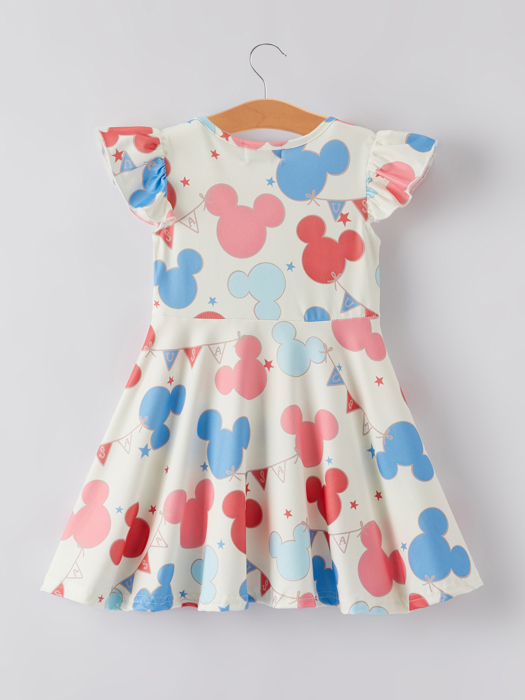 4th of july Cartoon Flag Print Toddler Girls Dress