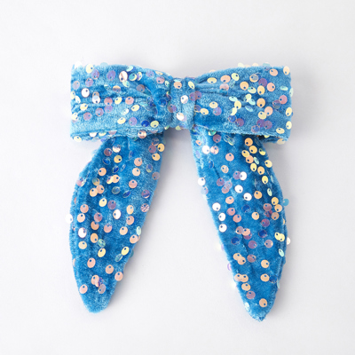 Sea Blue Girls Sequin Bow Hair Clip