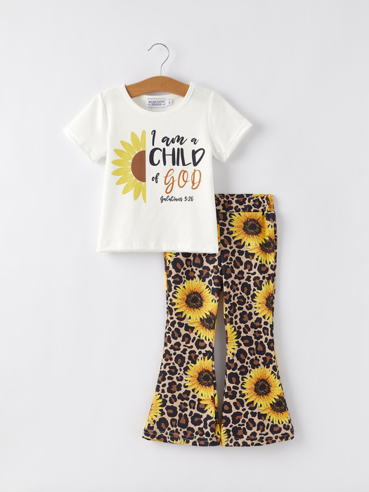 Spring and Summer Sunflower Leopard Print Toddler Girls Suit