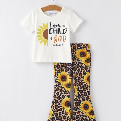 Spring and Summer Sunflower Leopard Print Toddler Girls Suit