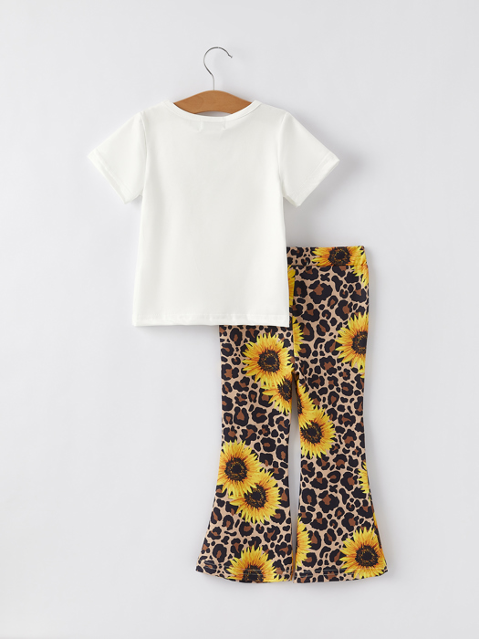 Spring and Summer Sunflower Leopard Print Toddler Girls Suit