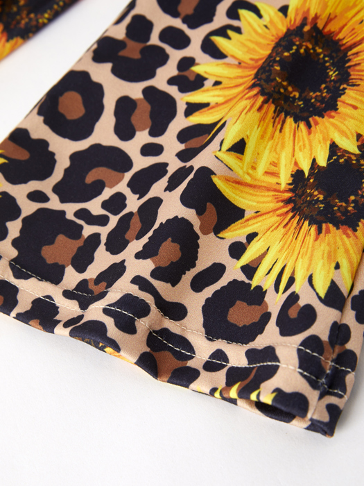 Spring and Summer Sunflower Leopard Print Toddler Girls Suit