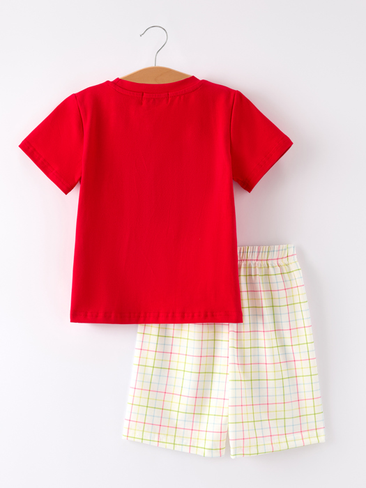 Toddler Boys Back to School Pencil Smock Embroidered Plaid Set