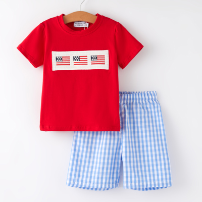 4th of july Flag Embroidery Smocking Toddler Set