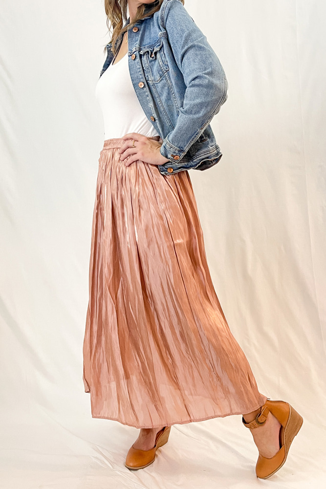 Satin High Waist Midi Skirt