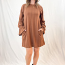 Large Brown Textured Knit Bell Sleeve Dress