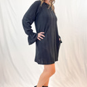 Large Black Textured Knit Bell Sleeve Dress