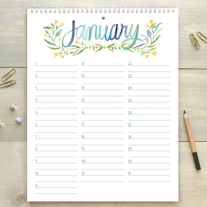 Large Floral Watercolor Birthday Calendar | 8.5"x11" | Perpetual Calendar | Free Shipping