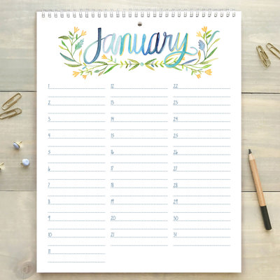 Large Floral Watercolor Birthday Calendar | 8.5"x11" | Perpetual Calendar | Free Shipping