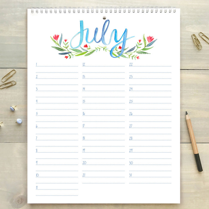 Large Floral Watercolor Birthday Calendar | 8.5"x11" | Perpetual Calendar | Free Shipping