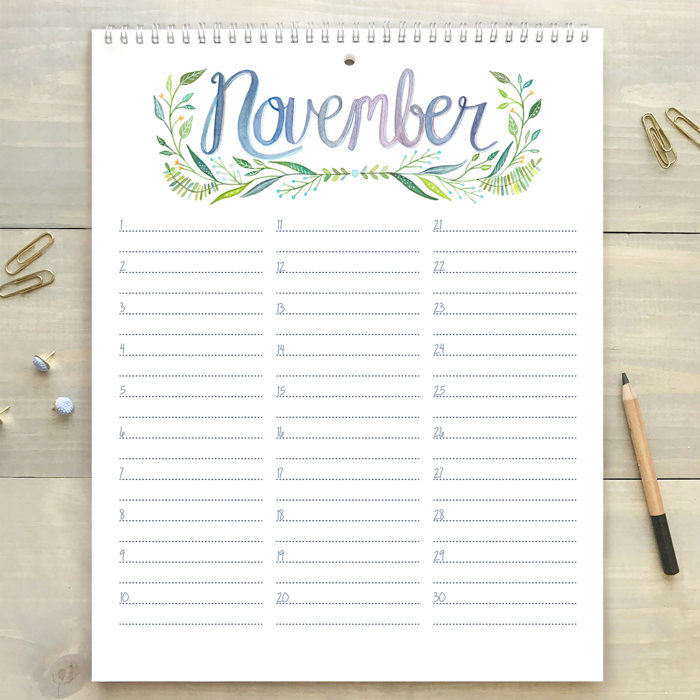 Large Floral Watercolor Birthday Calendar | 8.5"x11" | Perpetual Calendar | Free Shipping