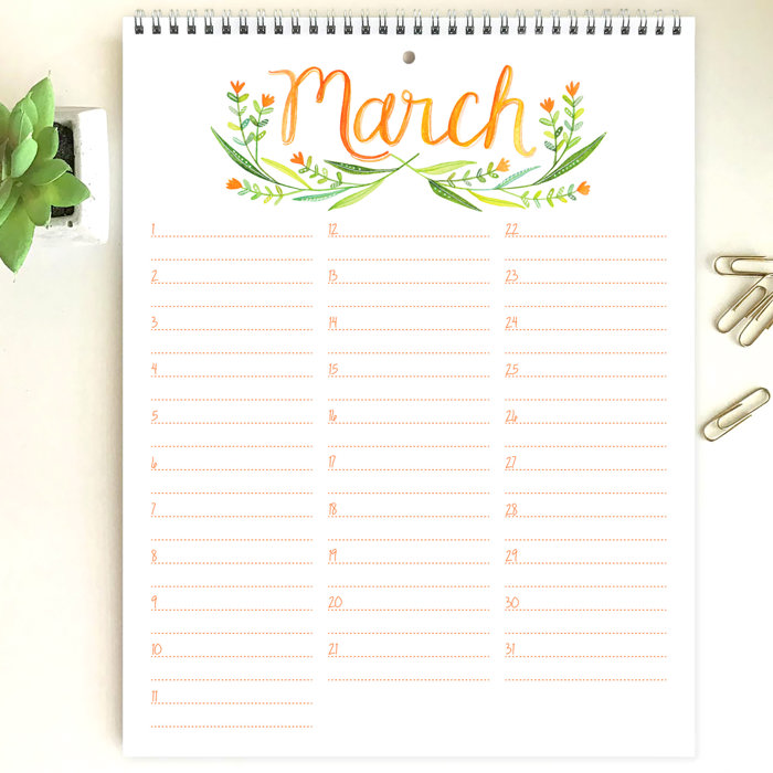 Large Floral Watercolor Birthday Calendar | 8.5"x11" | Perpetual Calendar | Free Shipping
