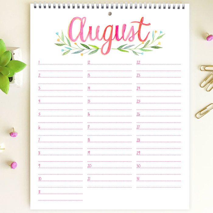 Large Floral Watercolor Birthday Calendar | 8.5"x11" | Perpetual Calendar | Free Shipping