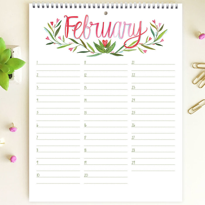 Large Floral Watercolor Birthday Calendar | 8.5"x11" | Perpetual Calendar | Free Shipping