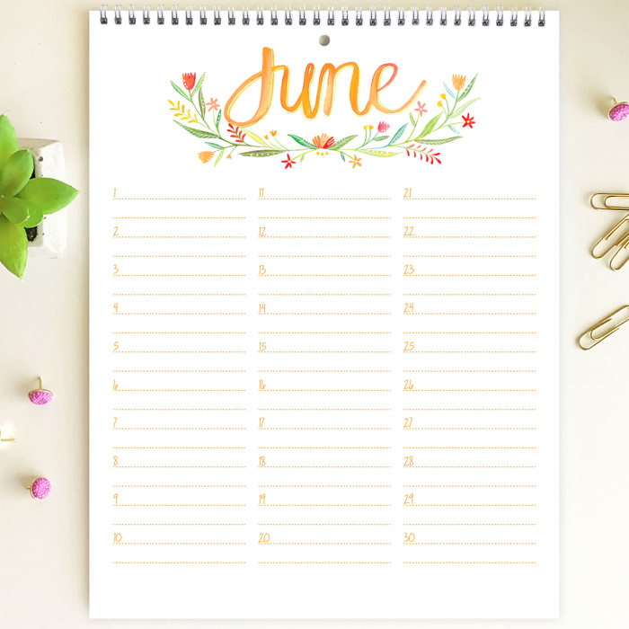Large Floral Watercolor Birthday Calendar | 8.5"x11" | Perpetual Calendar | Free Shipping