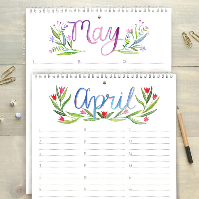 Large Floral Watercolor Birthday Calendar | 8.5"x11" | Perpetual Calendar | Free Shipping