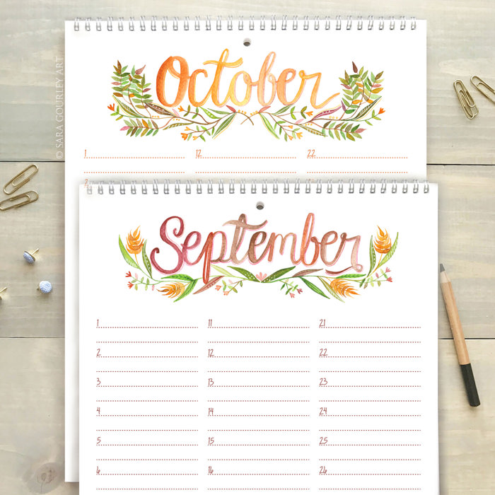 Large Floral Watercolor Birthday Calendar | 8.5"x11" | Perpetual Calendar | Free Shipping