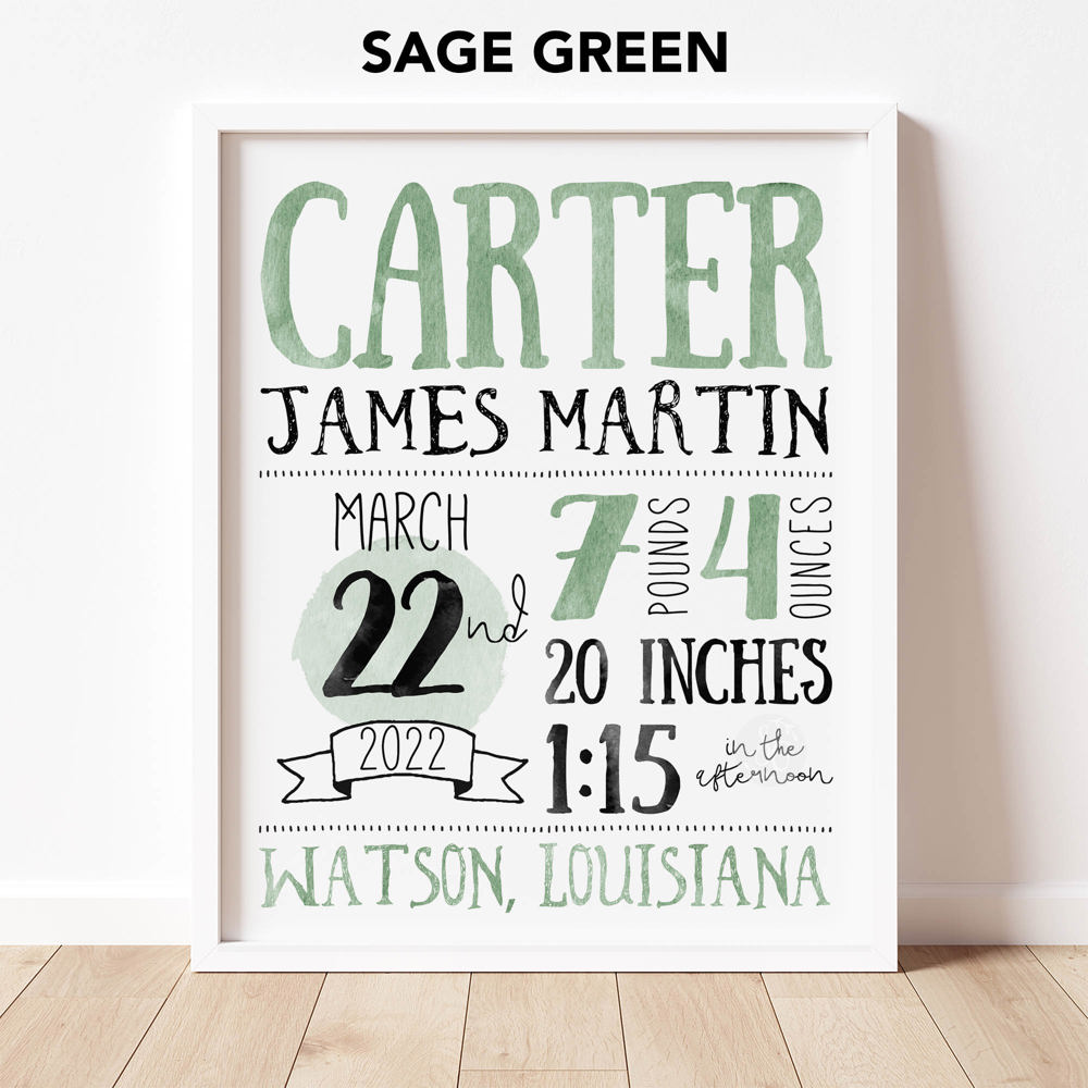 Birth Stats Art Print | 10 Colors