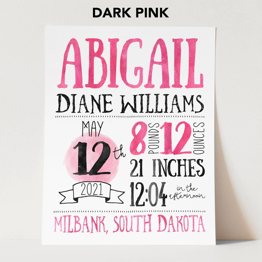 Birth Stats Art Print | 10 Colors