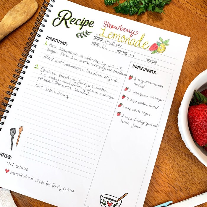 Recipe Journal | Watercolor Lemons Blank Cookbook | Recipe Notebook
