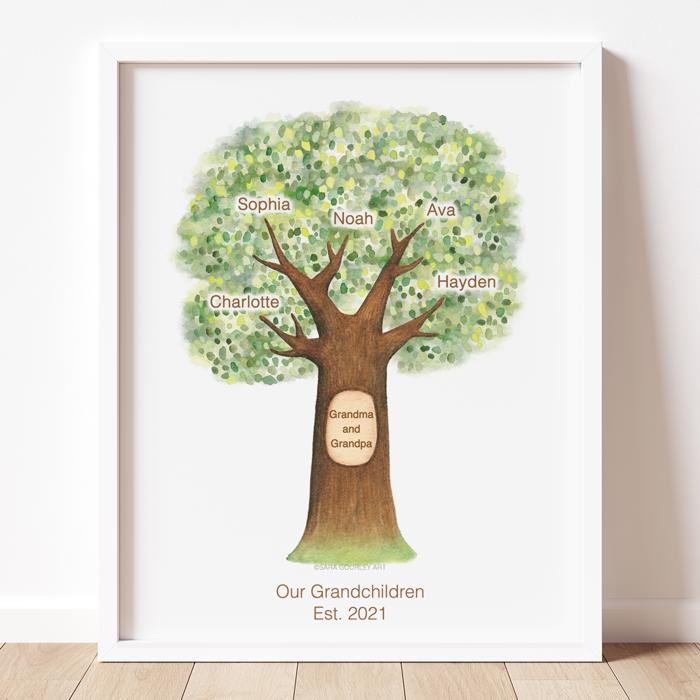 Personalized Family Tree Art Print | Christmas Gift for Grandparents | Free Shipping