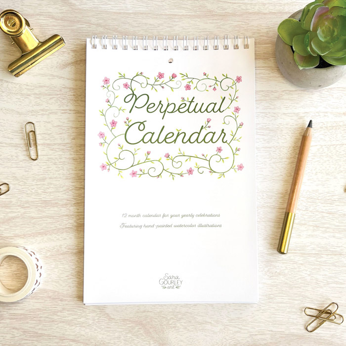 Watercolor Perpetual Calendar | Birth Month Flower Illustrations | Floral Birthday Calendar | Free Shipping