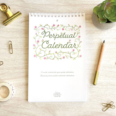 Watercolor Perpetual Calendar | Birth Month Flower Illustrations | Floral Birthday Calendar | Free Shipping