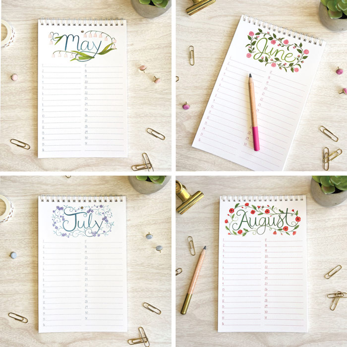 Watercolor Perpetual Calendar | Birth Month Flower Illustrations | Floral Birthday Calendar | Free Shipping