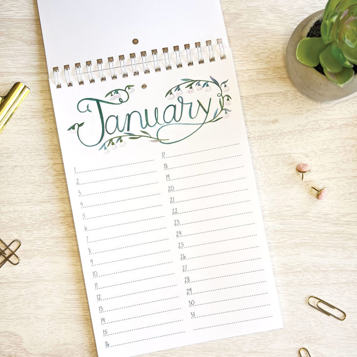 Watercolor Perpetual Calendar | Birth Month Flower Illustrations | Floral Birthday Calendar | Free Shipping