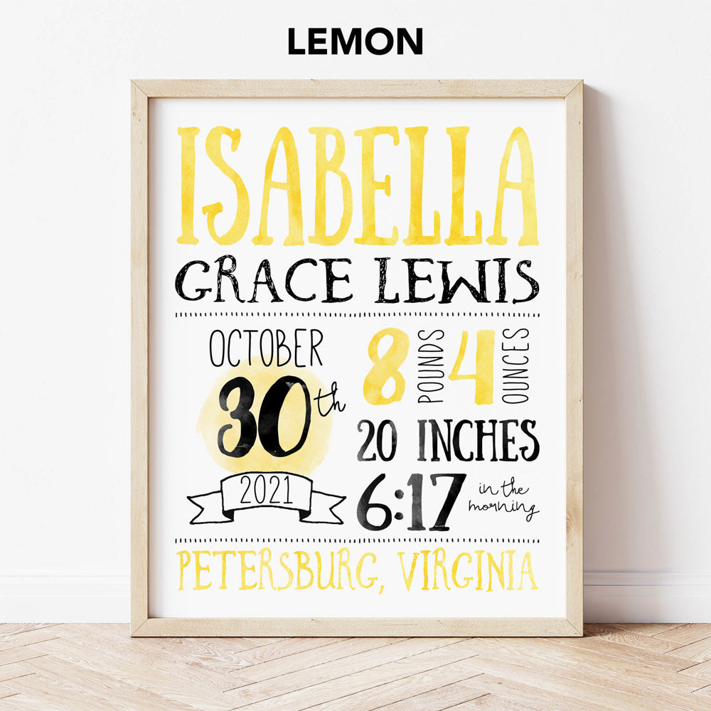 Birth Stats Art Print | 10 Colors