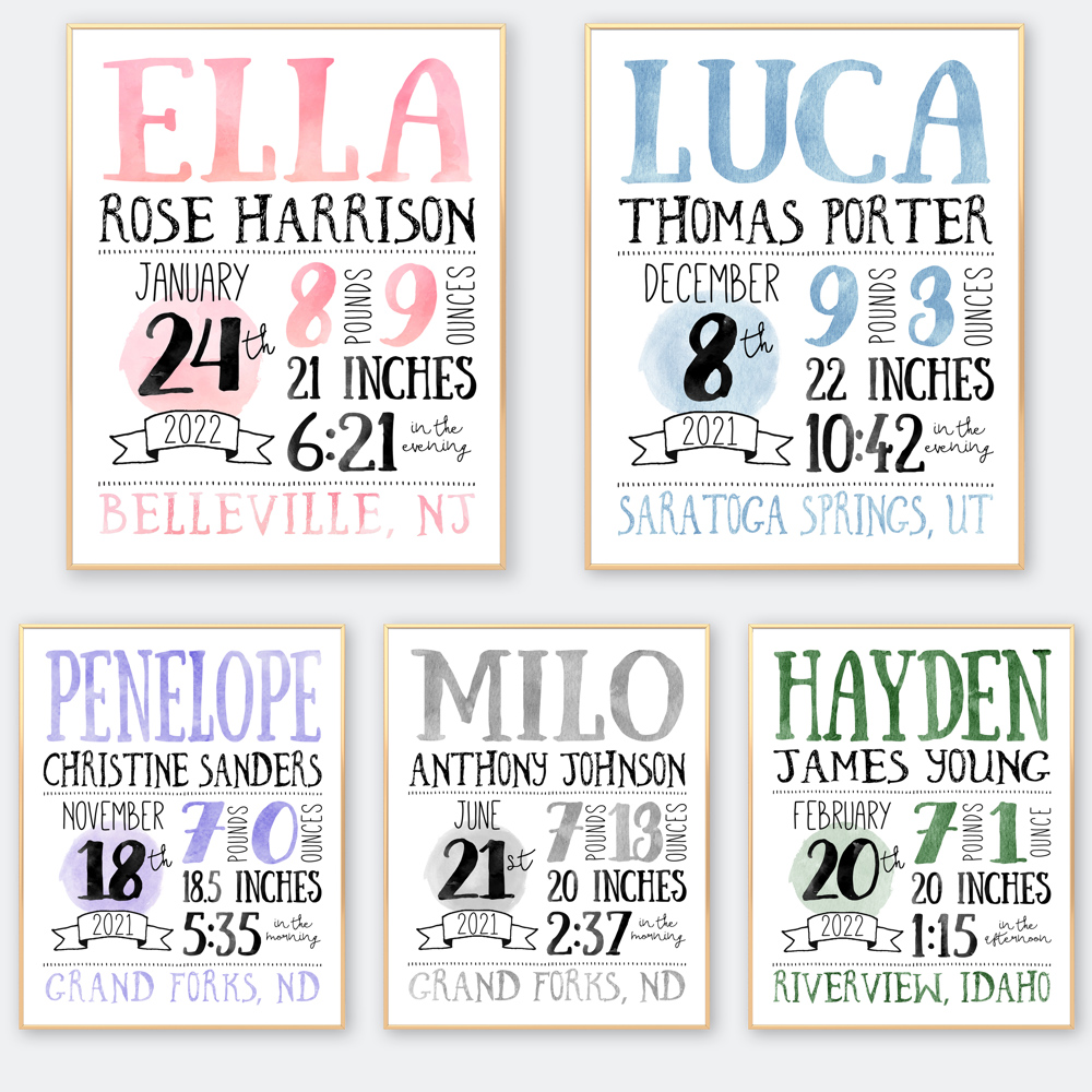 Birth Stats Art Print | 10 Colors