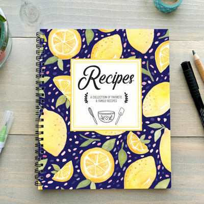 Recipe Journal | Watercolor Lemons Blank Cookbook | Recipe Notebook