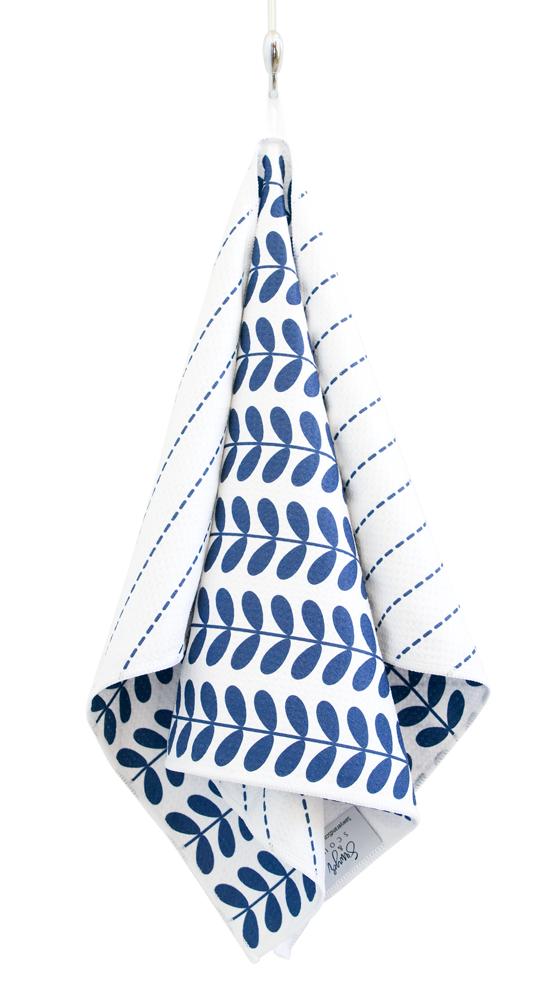 Navy Leaf Waffle Hand Towel