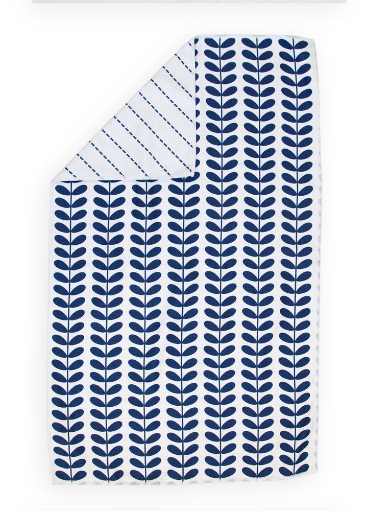 Navy Leaf Waffle Hand Towel