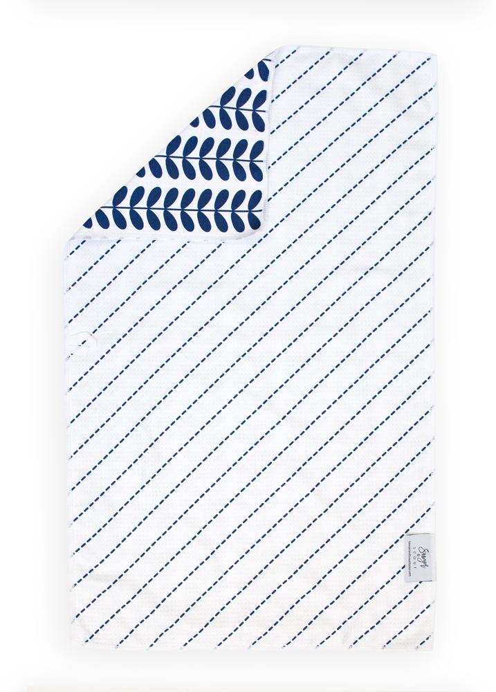 Navy Leaf Waffle Hand Towel