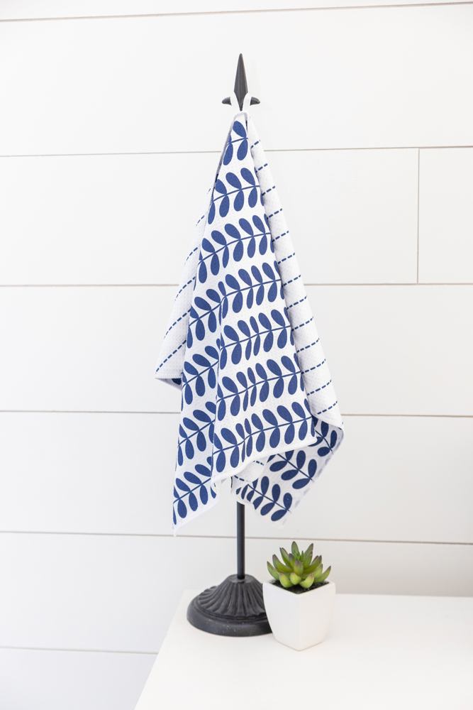 Navy Leaf Waffle Hand Towel