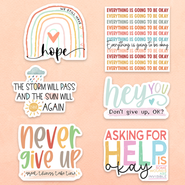 Encouragement Water Bottle Laptop Car Waterproof Vinyl Sticker Pack (set of 6)