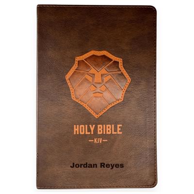 Custom KJV Brown Standard Kids Personalized Holy Bible Large Print  | Lion