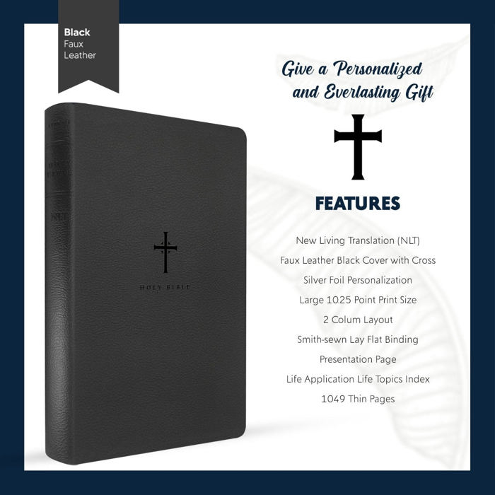 Custom NLT Black Standard Size Thinline Personalized Holy Bible Large Print