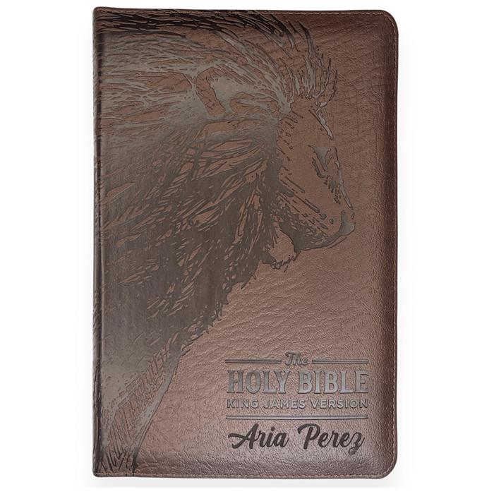 Custom KJV Walnut Brown Standard Size Deluxe Personalized Holy Bible Medium Print
