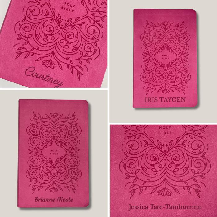 Custom NLT Pink Standard Size Personalized Holy Bible Medium Print | Vine