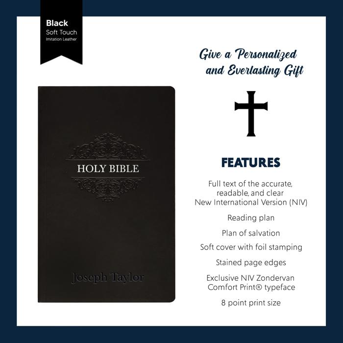 Custom NIV Black Standard Size Soft Touch Personalized Holy Bible Small Print