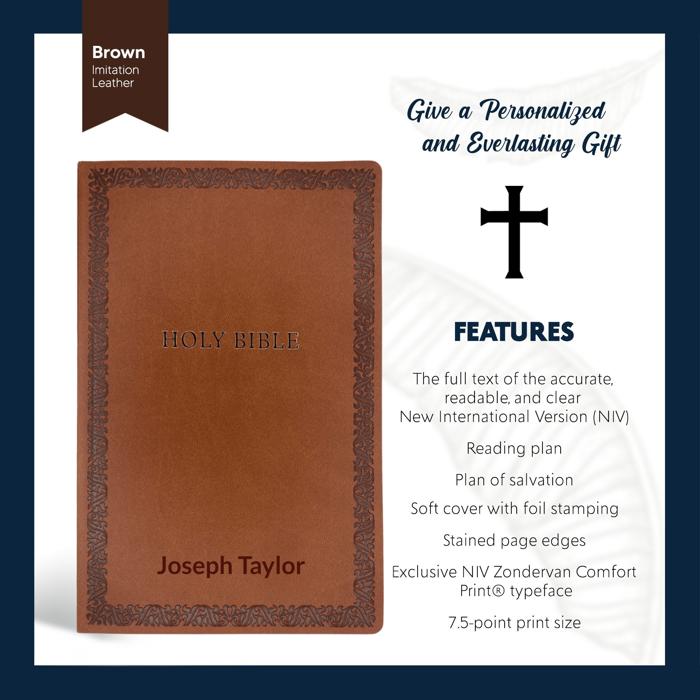Custom NIV Brown Standard Size Soft Touch Personalized Holy Bible Small Print
