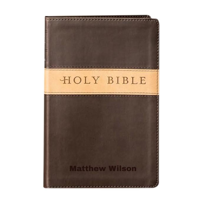 Custom NLT Brown Tan Standard Size Personalized Holy Bible Small Print