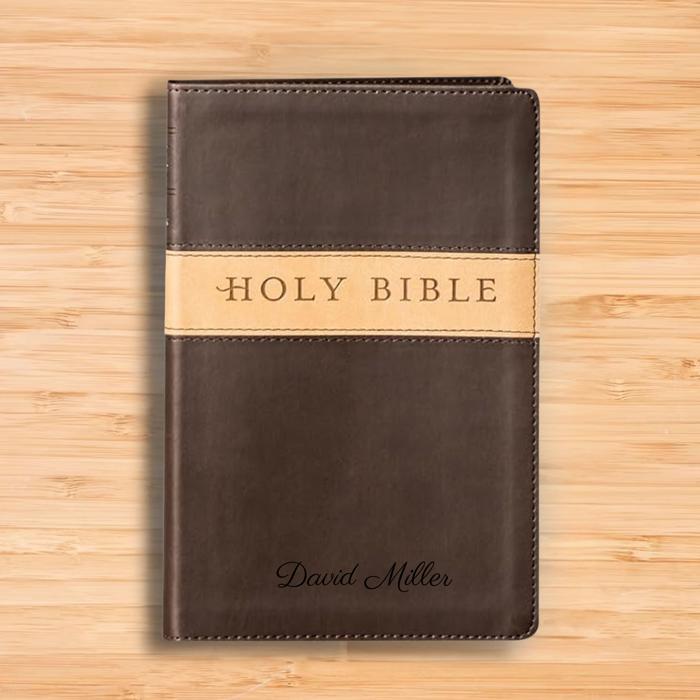 Custom NLT Brown Tan Standard Size Personalized Holy Bible Small Print