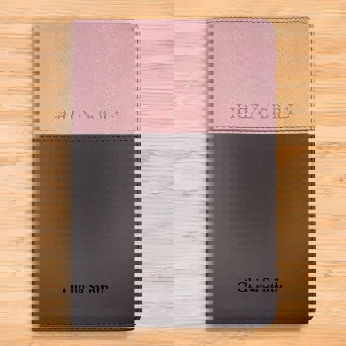 Custom NLT Pink-Brown Standard Size Personalized Holy Bible Small Print