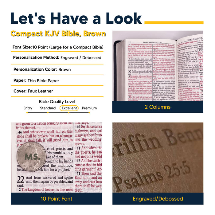 Custom KJV Brown Compact Size Personalized Holy Bible Large Print 